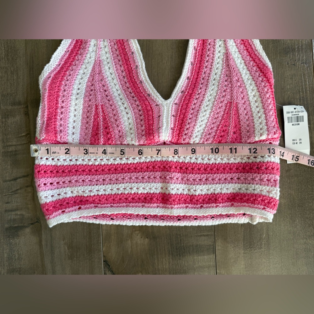 NEW Hollister Crochet Crop Top Bralette‎ Medium Halter Tie Neck Pink Lined - Picture 5 of 6